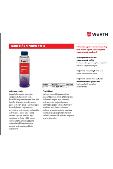 Würth Radyatör Sızıntı Önleyici Tıkayıcı 300 ml / 2'li Paket - Resim 2