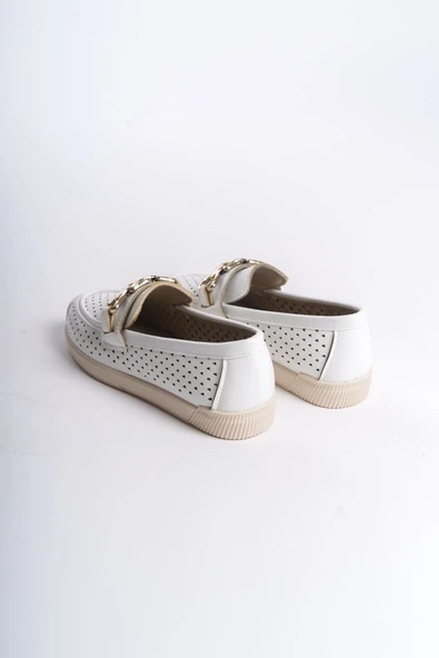 JET-LAYLA Bağcıksız Ortopedik Rahat Taban Kalp Desenli Kadın Babet Ayakkabı  CKT - Beyaz - Resim 5