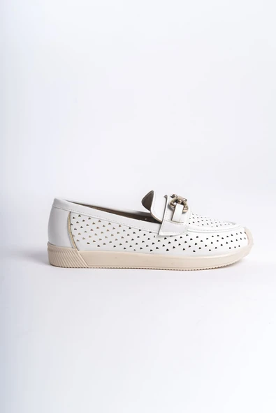 JET-LAYLA Bağcıksız Ortopedik Rahat Taban Kalp Desenli Kadın Babet Ayakkabı  CKT - Beyaz - Resim 6