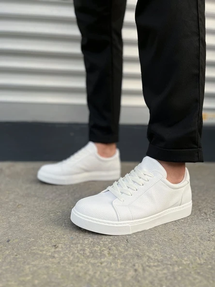 JY165 Elite Bağcıklı Cilt Erkek Günlük Sneaker Ayakkabı CBT - Beyaz - 2