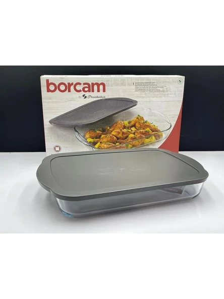 Paşabahçe 59124 Gri Kapaklı Borcam Tepsi 3850 cc 40x25 cm - 1