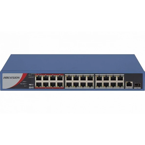 HIKVISION 24port 370w FULL PoE DS-3E0326P-E(C) 10/100 2X UPLINK-2X SFP Yönetilemez Switch RackMount - 1