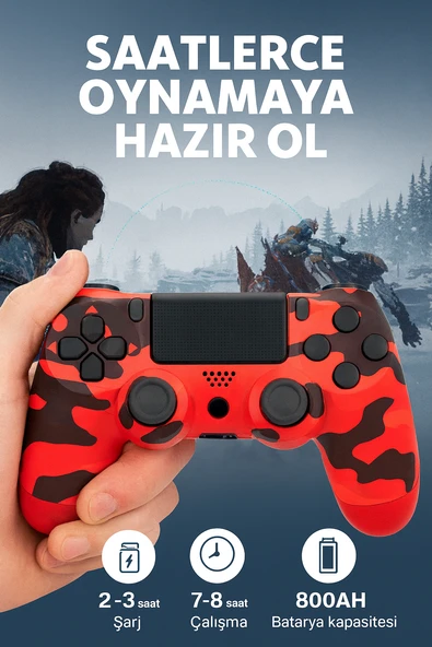 Yeni Nesil PS4 Kolu Kablosuz, Şarj Edilebilir, Ergonomik Titremeli Dayanıklı Oyun Dostu Kırmızı Kamuflaj - 2