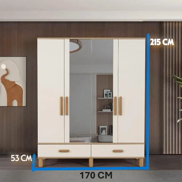 EVİMŞAH GARDIROP 4 KAPILI OSLO AYNALI DOLAP - 4
