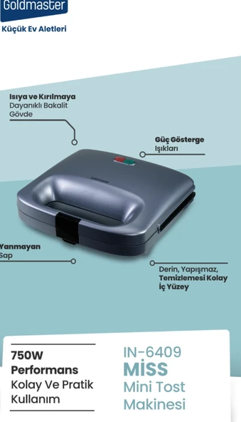 Miss 750W Isınmaya Dayanıklı Tost ve Izgara Makinesi Ege Mavisi In 6409 - Resim 3