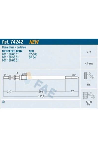 FAE KIZDIRMA BUJISI W169 04 12 W204 09 14 W205 14 18 W212 09 16 W447 14 SPRINTER 09 612138 ürün görseli