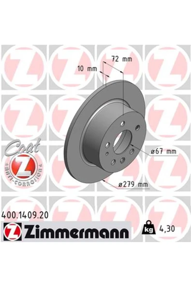 Zimmermann Fren Dıskı Arka Mercedes W115 C123 S123 W116 W126 W123 ürün görseli