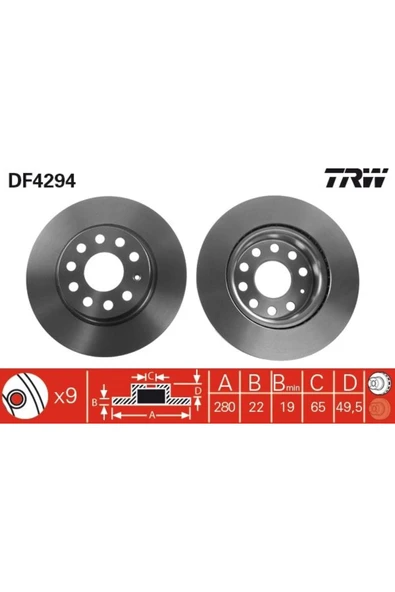 TRW Ön Fren Aynası Golf V-vı-jetta Iıı-ıv-caddy Iıı-a3 03 Leon 05 Toledo-octavıa 04 280x22x9dlxhavalı ürün görseli