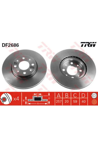 TRW FREN DİSKİ ÖN HAVA KANALLI [ FİAT ALBEA , DOBLO 1.3 MULTİJET ] 612138 ürün görseli