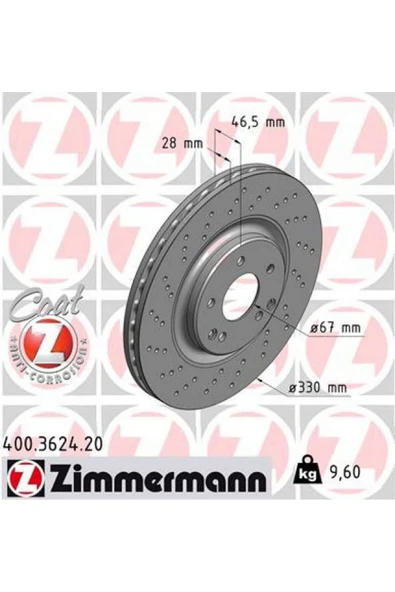 Zimmermann FREN DISKI ON MERCEDES AMG W203 CL203 S203 C209 A209 R171 18051 ürün görseli