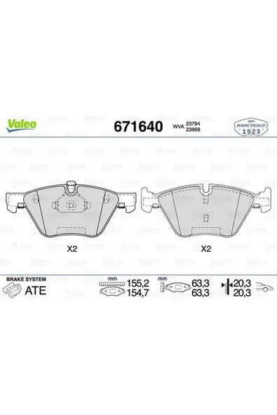 VALEO FREN BALATASI ÖN BMW E60 E87 E90 F10 RSZYN ürün görseli