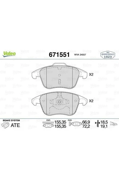 VALEO ÖN FREN BALATASI CORSA F e 19 MOKKA e 20 208 19 2008 19 C4 20 DS3 18 GNZRZ ürün görseli 1