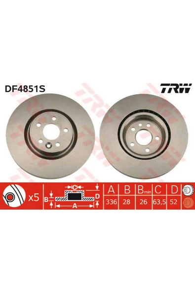TRW ON FREN DISK AYNASI HAVALI VOLVO S60 II 10 15 S80 II 06 V60 I 11 15 V70 III 07 15 XC70 I 612138 ürün görseli