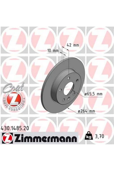 Zimmermann ARKA FREN AYNASI ASTRA G-H MERIVA B 03 ZAFIRA 99 2.0 Dİ-2.0 16V-2.2DTI-1.8 16V 264x10x5D 612138 ürün görseli