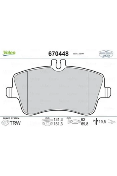 VALEO Fren Balatası Ön Mercedes W202 W203 Cl203 C209 R171 ürün görseli