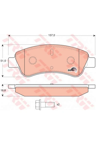 TRW FREN BALATA [ PEUGEOT 307, PARNER II ÖN  (1.9DW8B/1.6DV6) 2004-2009, DUCATO, BOXER, JUMP 612138 ürün görseli