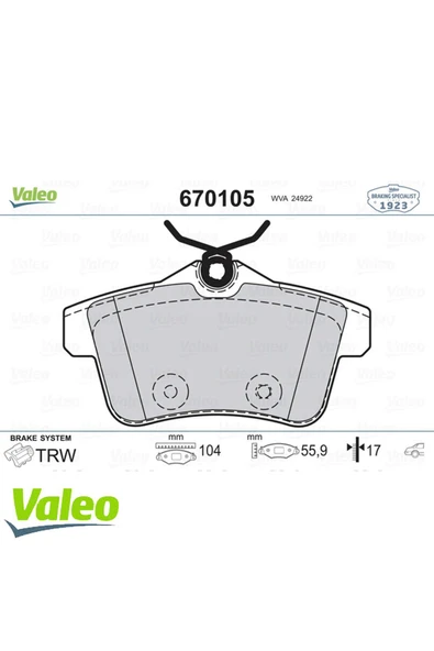 VALEO ARKA BALATA P308 1.6GTI 010 P3008 1.6VTI-1.6THP-1.6HDI-2.0HDI 09 P5008 1.6 16V-1.6HDI-2. 612138 ürün görseli 1