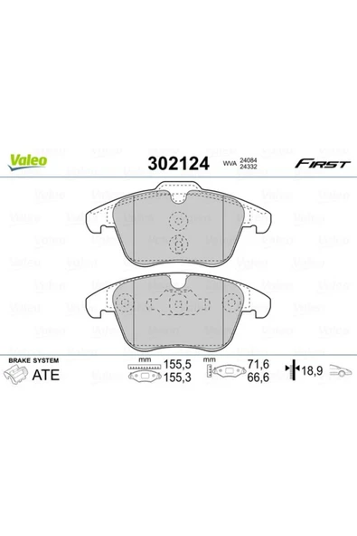 VALEO ÖN FREN BALATASI PEUGEOT P508 10 18 1.6 VTI 1.6 THP 1.6HDI 2.0HDI 2.2HDI 283mm CAP RSZYN ürün görseli