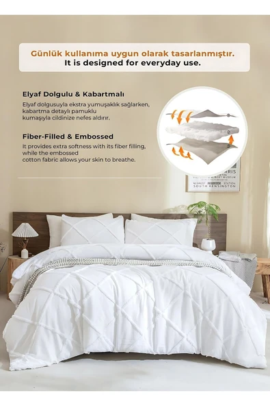 Pamuklu Yatak Örtüsü Seti Günlük Çift Kişilik Emmy Boho 3 Parça Dolgulu Tufting - 2