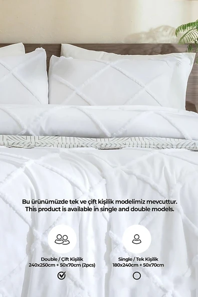 Pamuklu Yatak Örtüsü Seti Günlük Çift Kişilik Emmy Boho 3 Parça Dolgulu Tufting - 4