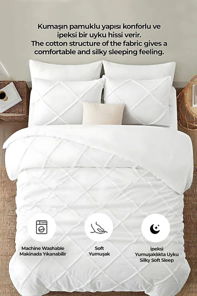 Pamuklu Yatak Örtüsü Seti Günlük Çift Kişilik Emmy Boho 3 Parça Dolgulu Tufting - 3