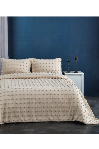Pamuklu Yatak Örtüsü Seti Günlük Çift Kişilik Emmy Boho 3 Parça Dolgulu Tufting - 5