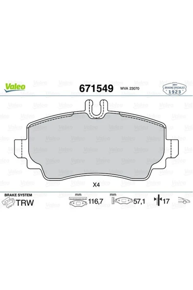 VALEO Fren Balatası On Mercedes A-class W168 99 04 ürün görseli