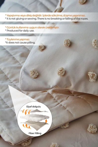 Pamuklu Yatak Örtüsü Seti Günlük Çift Kişilik Emmy Boho 3 Parça Dolgulu Tufting - 3