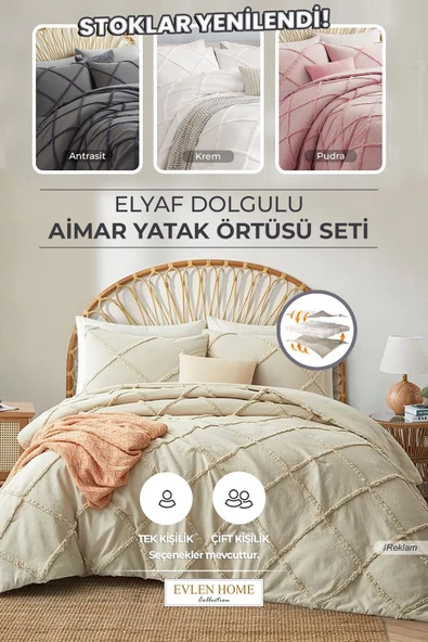 Pamuklu Yatak Örtüsü Seti Günlük Çift Kişilik Emmy Boho 3 Parça Dolgulu Tufting - 7