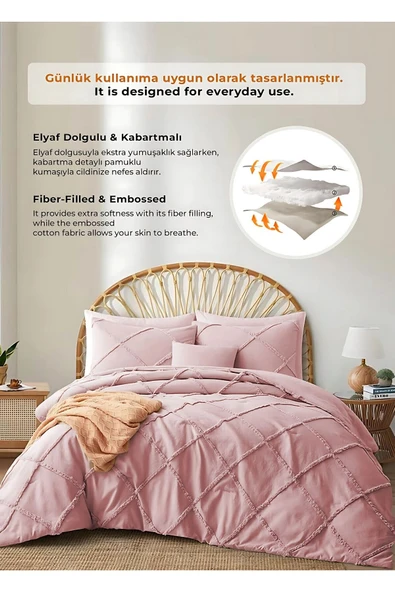 Pamuklu Yatak Örtüsü Seti Günlük Çift Kişilik Emmy Boho 3 Parça Dolgulu Tufting - 2