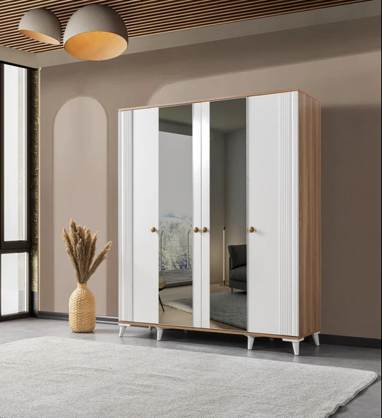 EVİMŞAH GARDIROP COUNTRY 4 KAPAKLI İNCİ AYNALI MEMBRAN DOLAP - 2