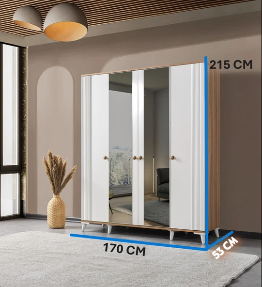 EVİMŞAH GARDIROP COUNTRY 4 KAPAKLI İNCİ AYNALI MEMBRAN DOLAP - 7