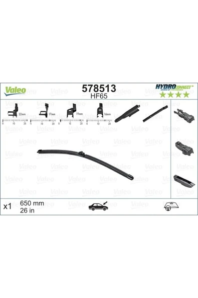 VALEO Silecek Süpürgesi Ön 65cm X1 Muz Tipi Hydroconnect Çoklu Bağlantılı Üniversal Hf65 - 1