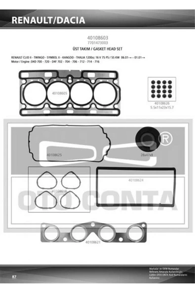 OTO CONTA ÜST TAKIM CONTA (KECELİ) CLİO II-TWNG 1.2 16V (D4D 700/720-D4F 702/704) 612138