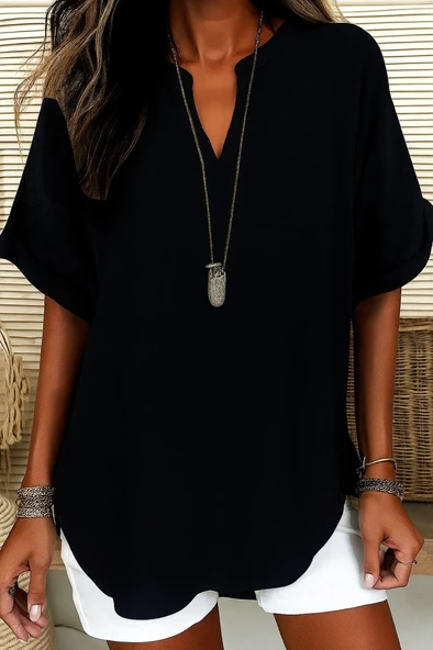 Lucky Life Kadın Kısa Kollu V Yakalı Aerobin Bluz - Resim 2