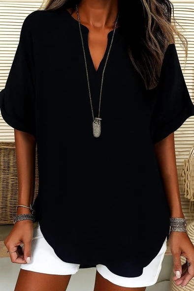 Lucky Life Kadın Kısa Kollu V Yakalı Aerobin Bluz - Resim 3