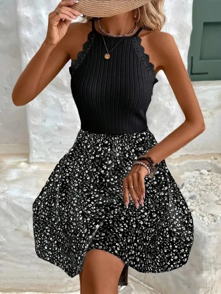 Lucky Life Kadın Omuzlardan Açık Reglan Kol Detaylı üst Fırfırlı Kaşkorse Alt Süprem Elbise - Resim 7