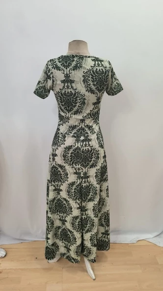 Lucky Life Kadın Kısa Kollu Bisiklet Yaka Puantiyeli Maksi örme Krep Elbise - Resim 5