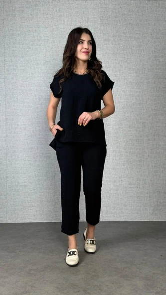 Lucky Life Kadın Kısa Kollu Yuvarlak Yaka Aerobin Bluz Ve Pantolon Ikili Takım ürün görseli 1