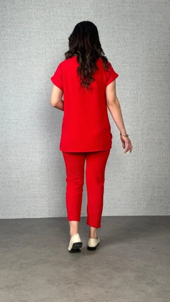Lucky Life Kadın Kısa Kollu Yuvarlak Yaka Aerobin Bluz Ve Pantolon Ikili Takım - Resim 3
