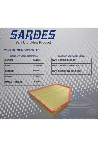 Sardes HAVA FİLTRESİ BMW B47 G20 G80 19 G22 G82 20 RSZYN ürün görseli