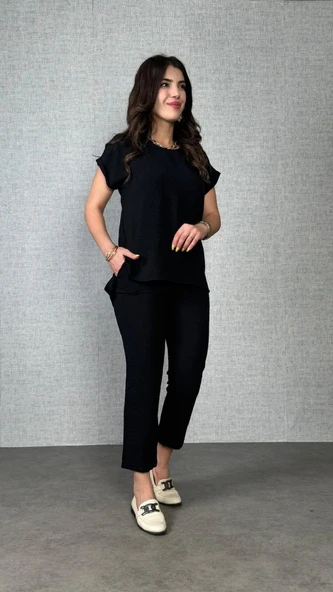 Lucky Life Kadın Kısa Kollu Yuvarlak Yaka Aerobin Bluz Ve Pantolon Ikili Takım - Resim 4