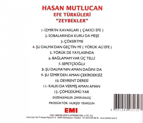 HASAN MUTLUCAN - EFE TÜRKÜLERİ ZEYBEKLER (CD) - 2