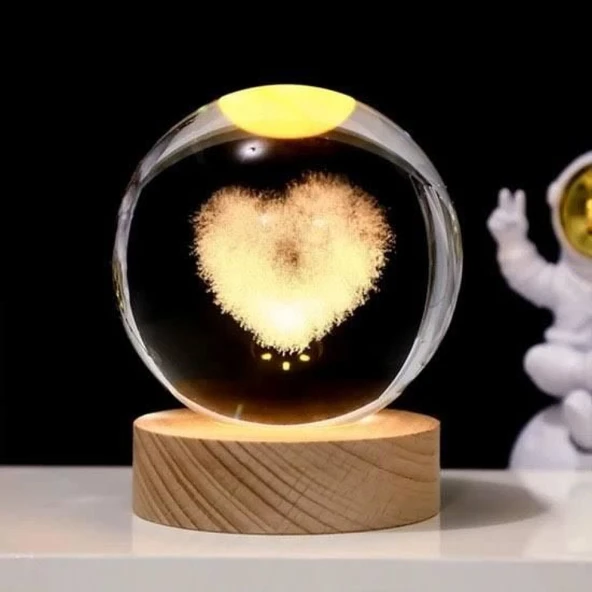 Kalp Tasarımlı Işıklı Cam Küre Cap 6 Cm Kod 62 ürün görseli