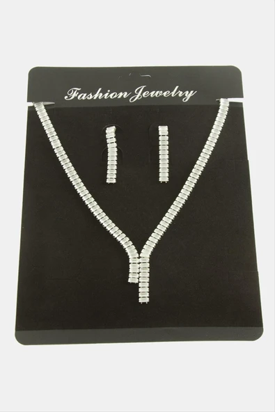 Tamtur Baget Zirkon Taşlı Lüks Set Kolye 7 mm - Resim 2