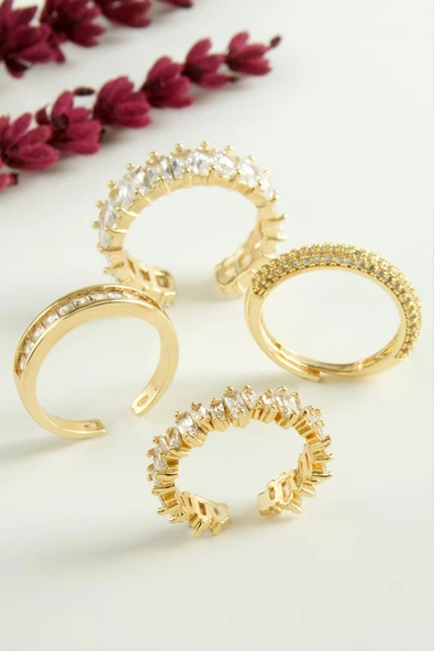 Karışık Lüks Baget Zirkon Taşlı Yüzük - Resim 4