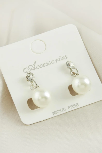 Yuvarlak İnci Taşlı Küpe ürün görseli