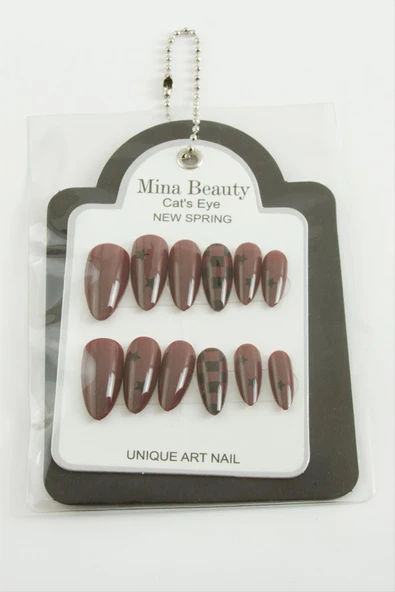 Desenli Mina Beauty Kedi Gözü Takma Tırnak - 4