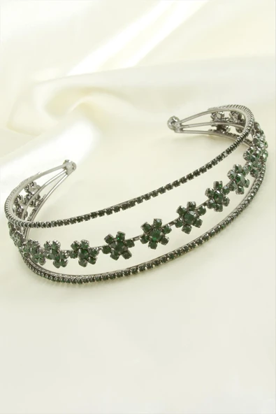 Çiçek Lüks Taşlı Gelin Tacı - Resim 2