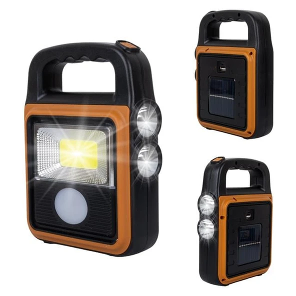 Powermaster HS-8020C COB LED Solar 4 Kademeli Şarjlı El Işıldak Feneri - USB Çıkışlı Powerbank - Resim 3
